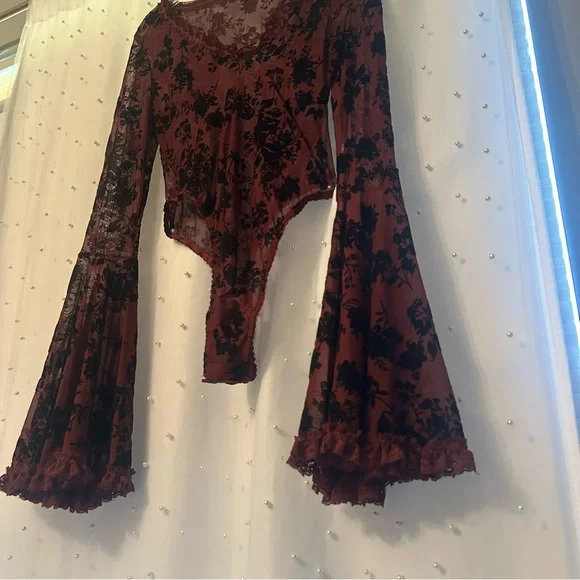 Bodysuit With Lace Detail Dark Burgundy WORN ONCE - Picture 12 of 12